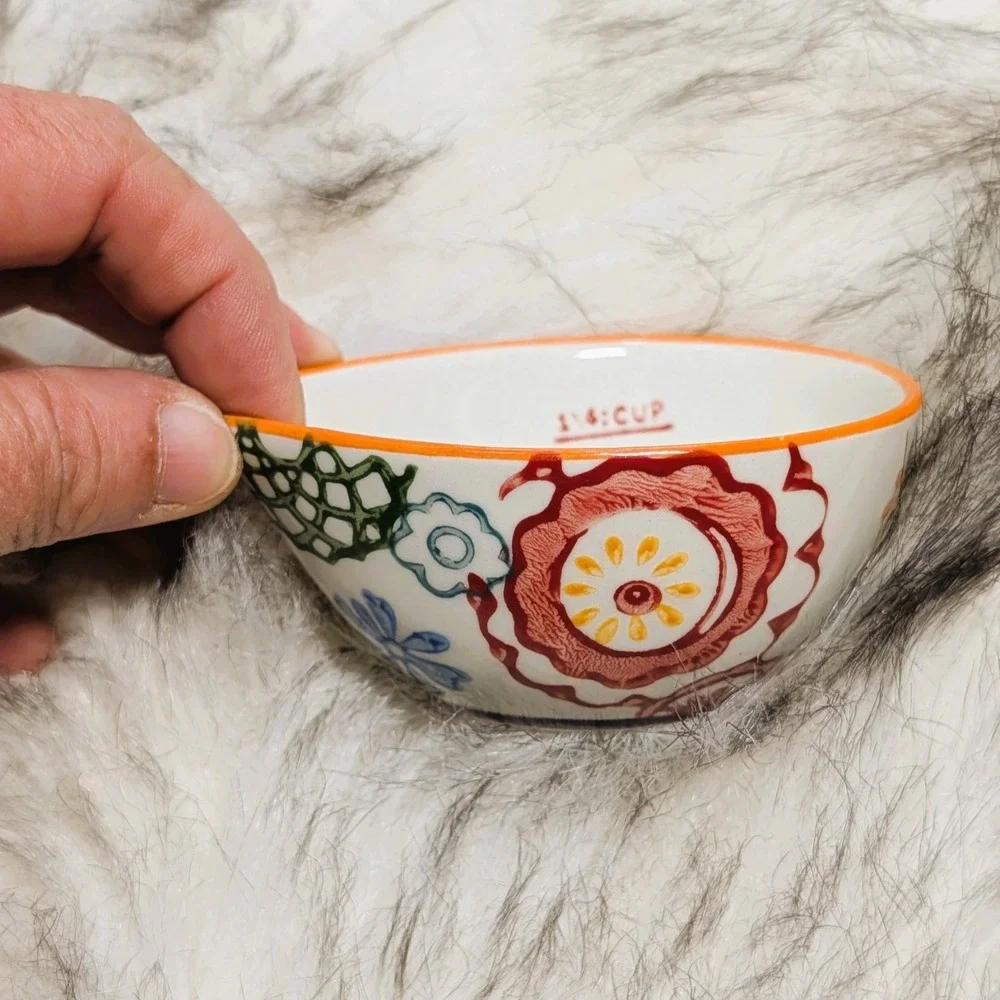 Pier 1 Imports Vibrant Floral Nesting Measuring Cups Stoneware 4 Piece Set